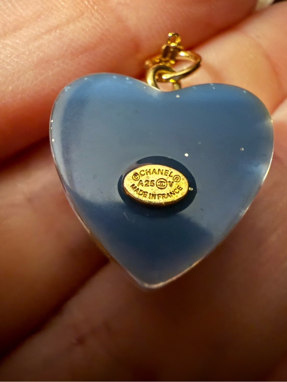 CHANEL Gold Chain Necklace with Blue Heart Charm - Picture 3 of 3